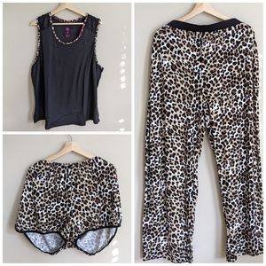 New Betsey Johnson Women's 3-Piece Lounge Sleepwear Pajama Set, Leopard, XXL 2XL